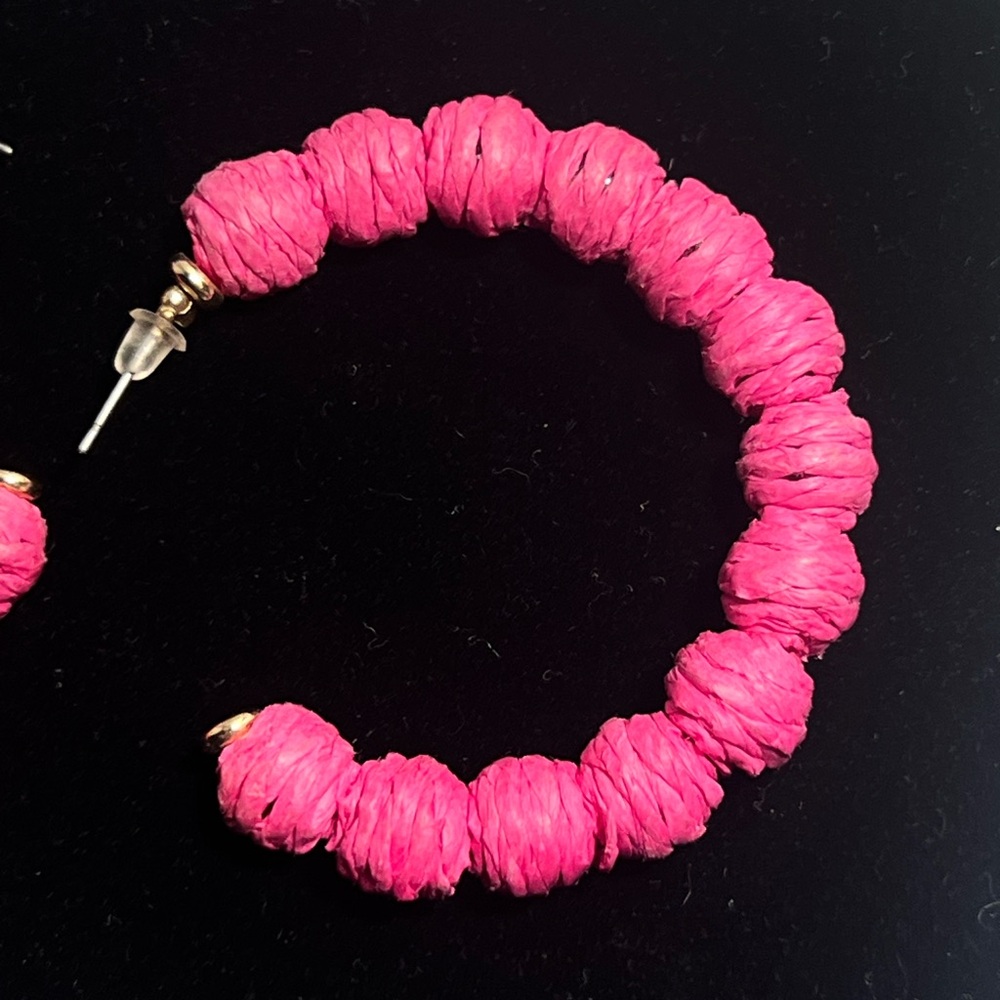 statement Raffia Hoop Dangle earrings - Picture 3 of 4